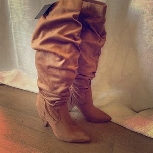 Knee high slouchy suede boots